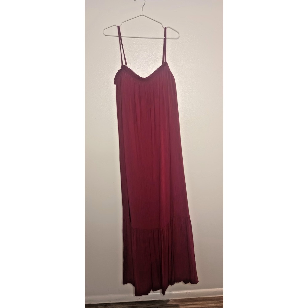 Soma WKND Crinkle Woven Maxi Dress Red XL Resort Built-In Bra Pockets Boho